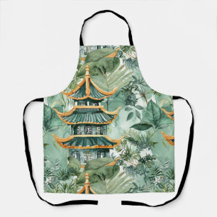 Tablier Aquarelle Pagode asiatique dans paysage verdoyant 