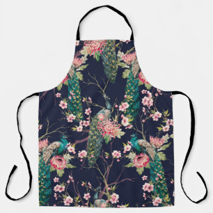 Tablier aquarelle paon motif sur une cerise d'arbre, fleur