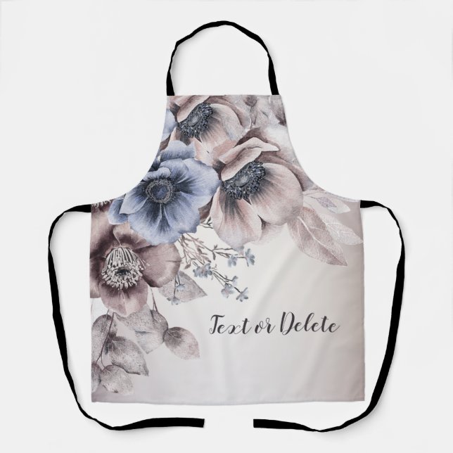 Tablier Aquarelle Pastel Bleu Fleurs Beige Élégant (Recto)