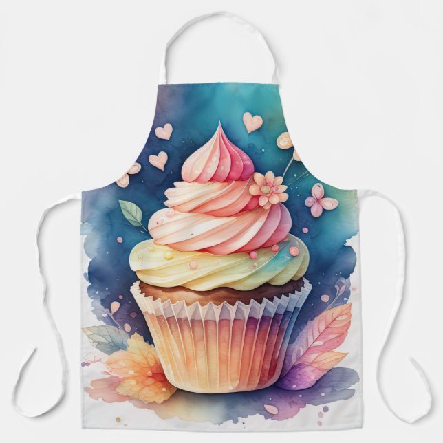 Tablier Aquarelle Peinture Cupcake (Recto)