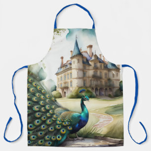 Tablier Aquarelle Peinture de Peacock et Château