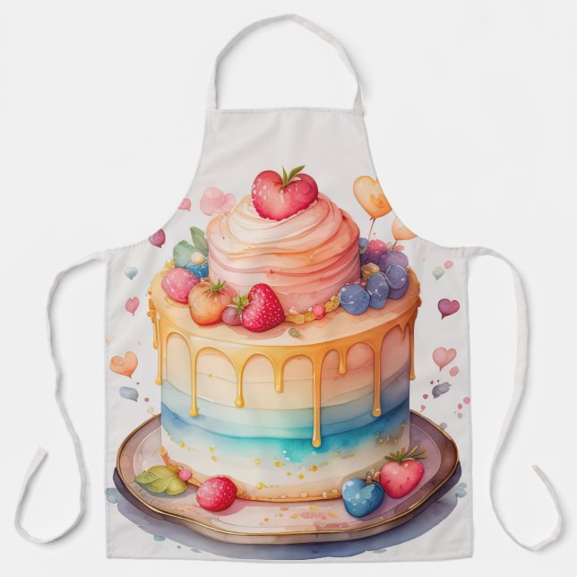 Tablier Aquarelle Peinture gâteau décoré (Recto)