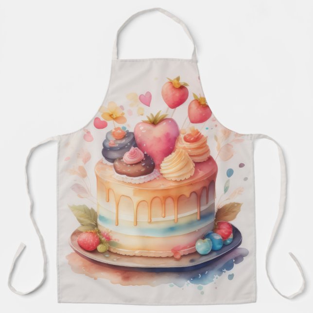 Tablier Aquarelle Peinture gâteau décoré (Recto)
