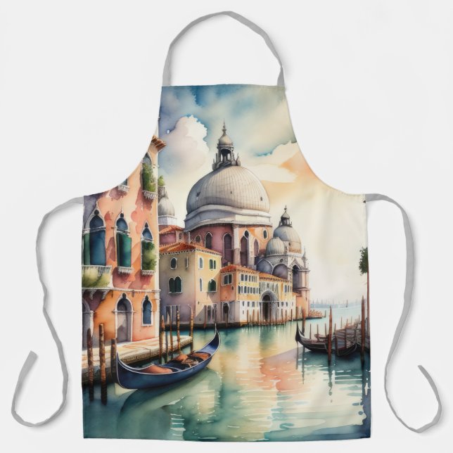 Tablier Aquarelle Peinture Venise Ville Scène Gondola (Recto)