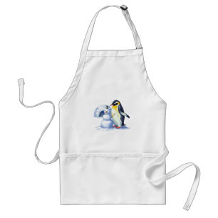Tablier Aquarelle Penguin construire des bonhomme de neige