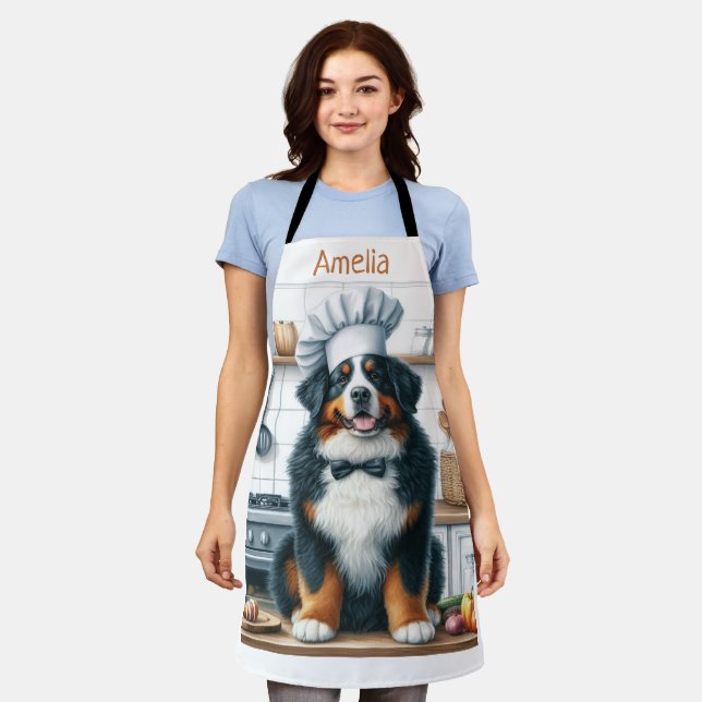 Tablier Aquarelle personnalisée Bernese Mountain Dog Chef (Porté)