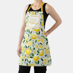 Tablier Aquarelle personnalisée Chef citron femmes