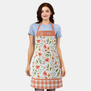 Tablier Aquarelle Plaid Florale Orange Moderne Personnalis