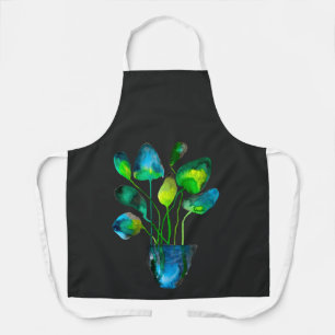 Tablier Aquarelle plante art vert et bleu abstrait