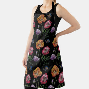 Tablier Aquarelle Populaire Fleur foncé Fleur floral Cuisi