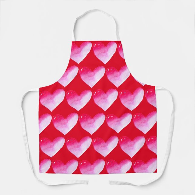 Tablier Aquarelle rose et rouge coeur pop art valentine (Recto)