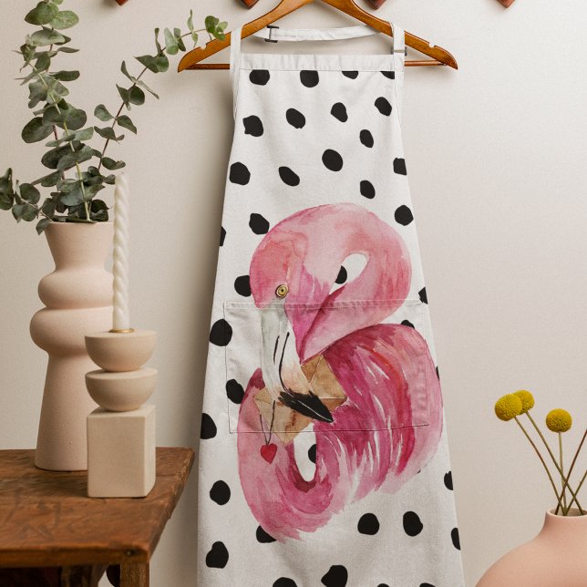 Tablier Aquarelle rose exotique moderne Flamant rose & poi (Créateur téléchargé)