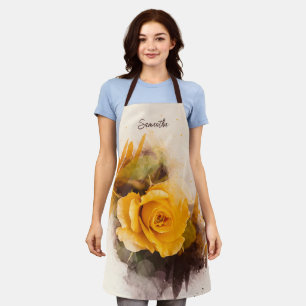Tablier Aquarelle rose jaune simple