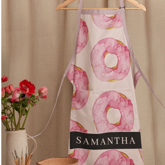 Tablier Aquarelle rose moderne Motif avec nom (Créateur téléchargé)