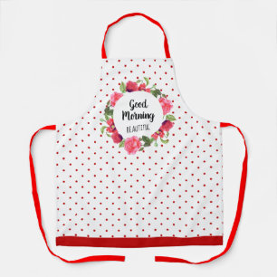 Tablier Aquarelle Rose rose et des pavots rouges Cercle de