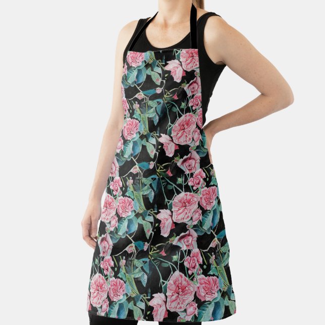 Tablier Aquarelle rose rose foncé Fleur floral Apron (Insitu)
