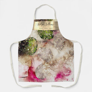 Tablier Aquarelle rose vert parties scintillant profession