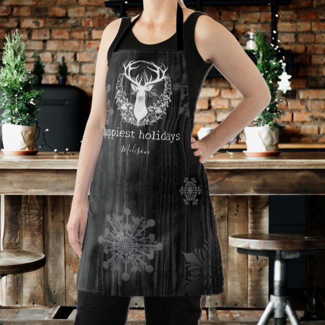 Tablier Aquarelle rustique renne blanc Personnalisé (Gray Rustic Watercolor White Reindeer Personalized Apron)