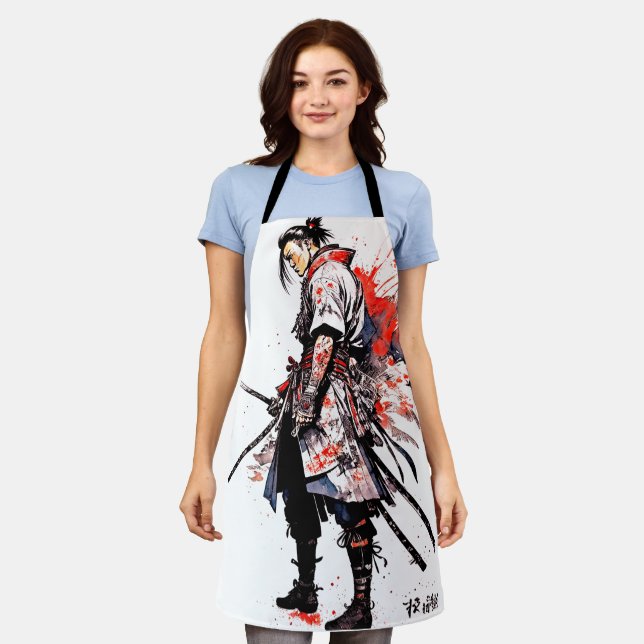 Tablier Aquarelle Samurai Apron - Esprit guerrier (Porté)