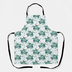 Tablier aquarelle tortue de mer vert bleu animal motif