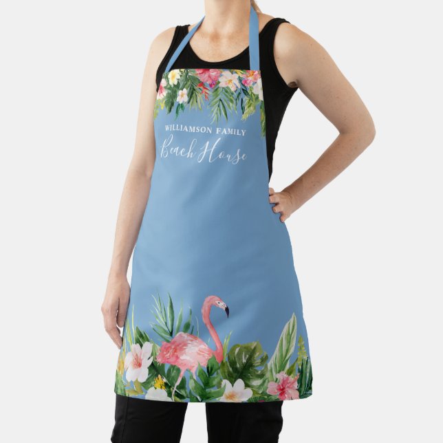 Tablier Aquarelle Tropical Floral Family Beach House Bleu (Insitu)