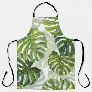 Tablier Aquarelle tropicale de Monstera verte