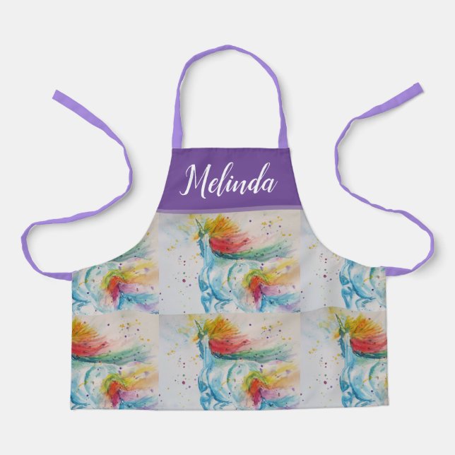 Tablier Aquarelle Unicorne Peinture Purple Girls Apron (Recto)