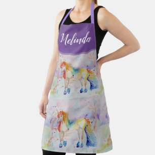 Tablier Aquarelle Unicorne Peinture Purple Womans Apron