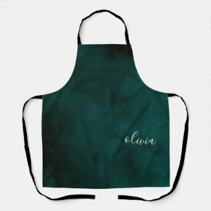 Tablier Aquarelle vert foncé Nom du monogramme