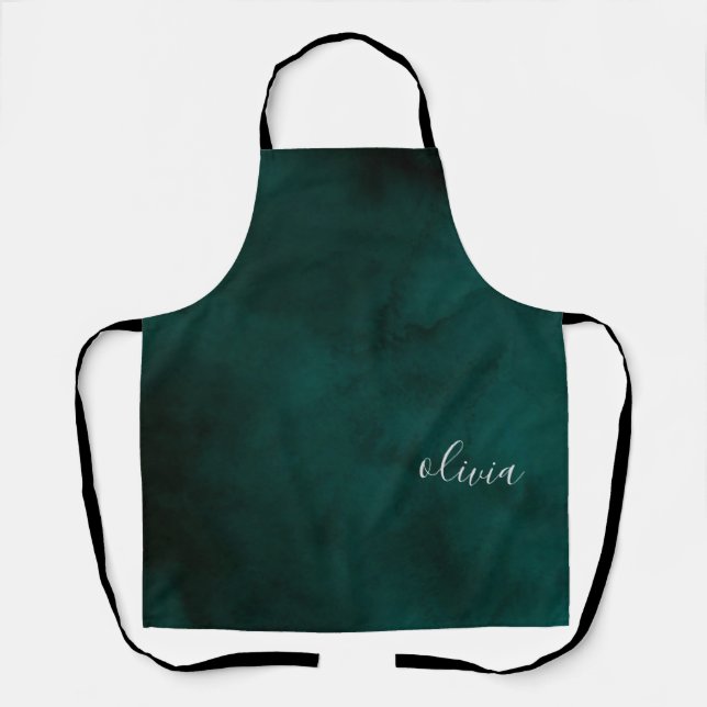 Tablier Aquarelle vert foncé Nom du monogramme (Recto)