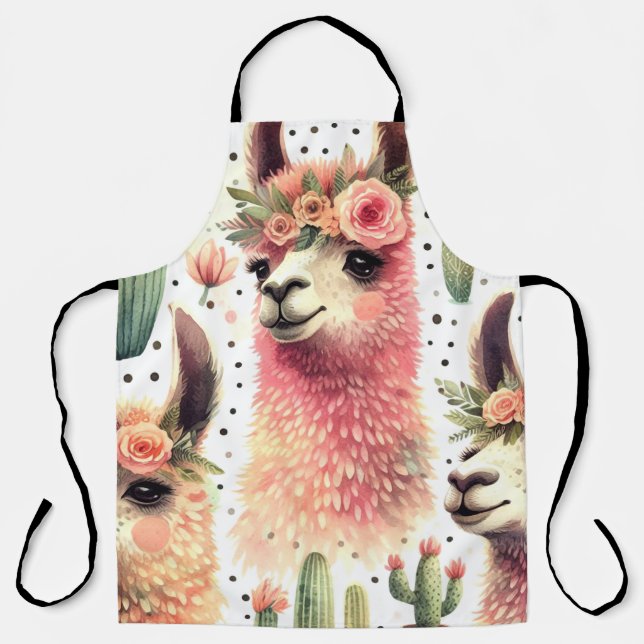 Tablier Aquarelle vintage Cute Llama (Recto)