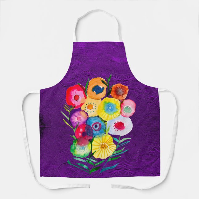 Tablier Aquarelle violet fleurs lolaires florales (Recto)