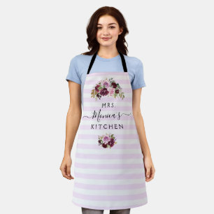 Tablier aquarelle violette florale personnalisée