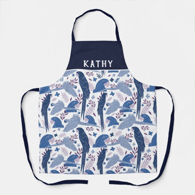 Tablier Ara Parrot Blue Rose Tropical Leaf Nom du Motif (Recto)