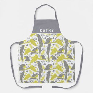 Tablier Ara Parrot Jaune Gris Tropical Motif de feuille