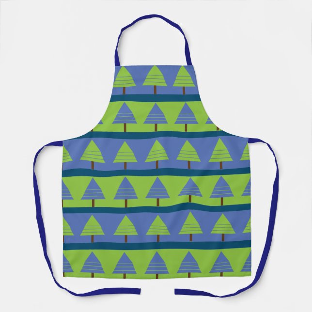 Tablier Arbre de Noël bleu vert Motif géométrique (Recto)