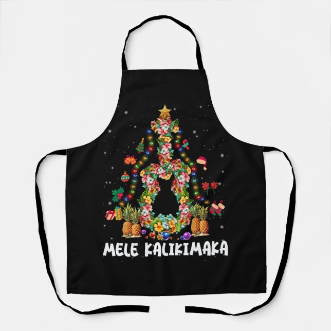 Tablier Arbre de Noël Floral hawaïen Mele Kalikimaka Tro (Recto)