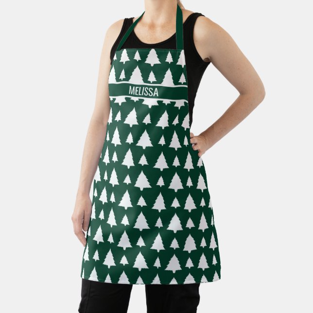 Tablier Arbre de Noël vert et blanc Motif et nom (Insitu)