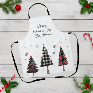 Tablier Arbres de Noël à carreaux personnalisés Nom de la