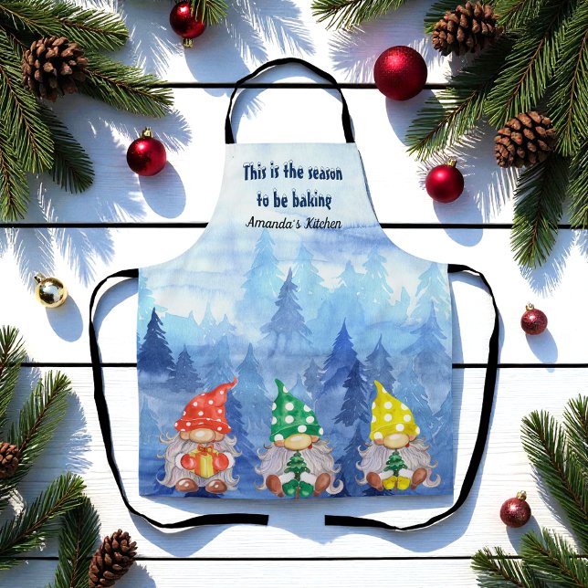 Tablier Arbres de Noël bleu hiver Gnomes (Créateur téléchargé)