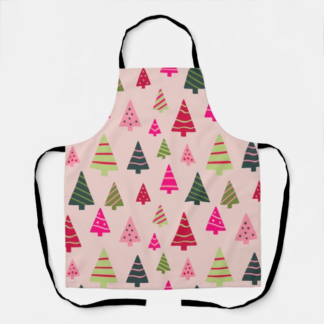 Tablier Arbres de Noël roses et verts (Recto)