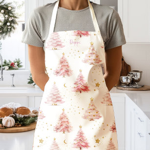 Tablier Arbres de Noël roses Personnalisés