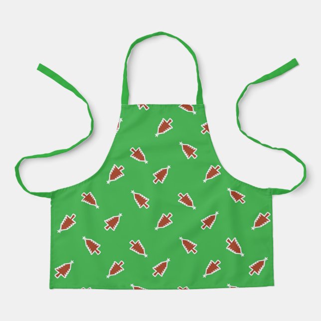 Tablier Arbres de Noël rouges motif vert (Recto)