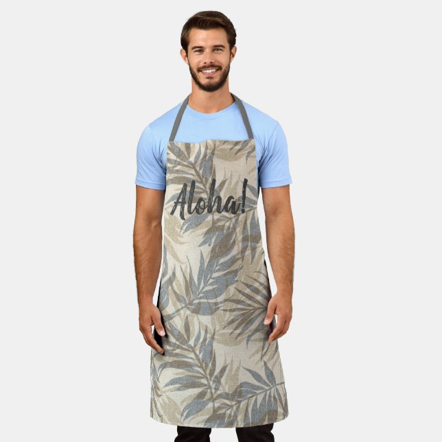 Tablier Areca Palms Hawaiian Tropical Vintage Grey Apron (Porté)