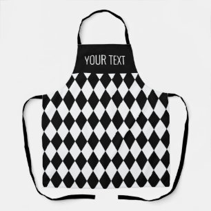 Tablier Arlequin noir et blanc motif cuisine personnalisée