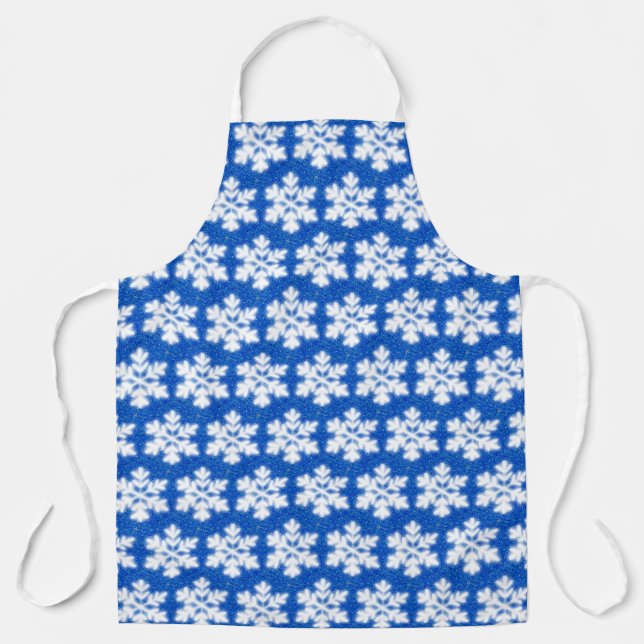 Tablier Arrière - plan bleu étincelant blanc flocons de ne (Recto)