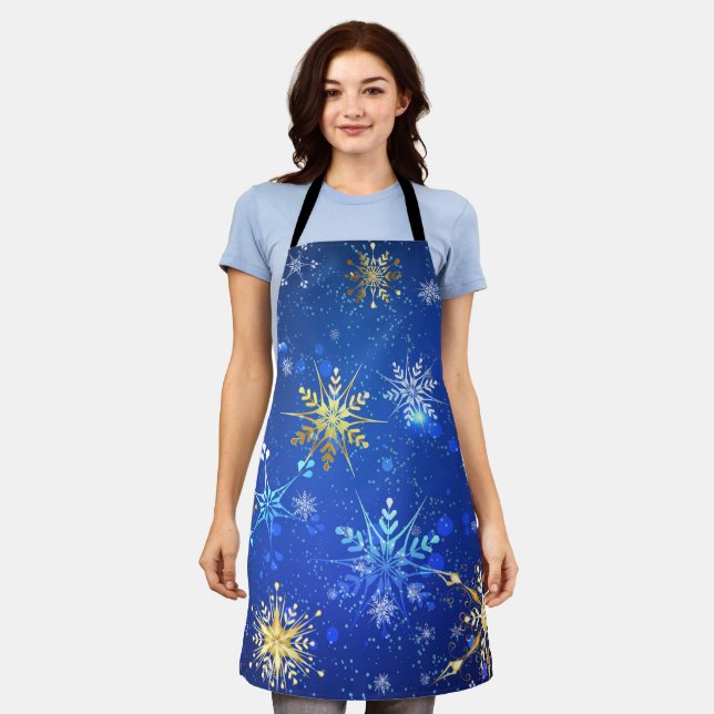 Tablier Arrière - plan Bleu XMAS avec des flocons de neige (Porté)