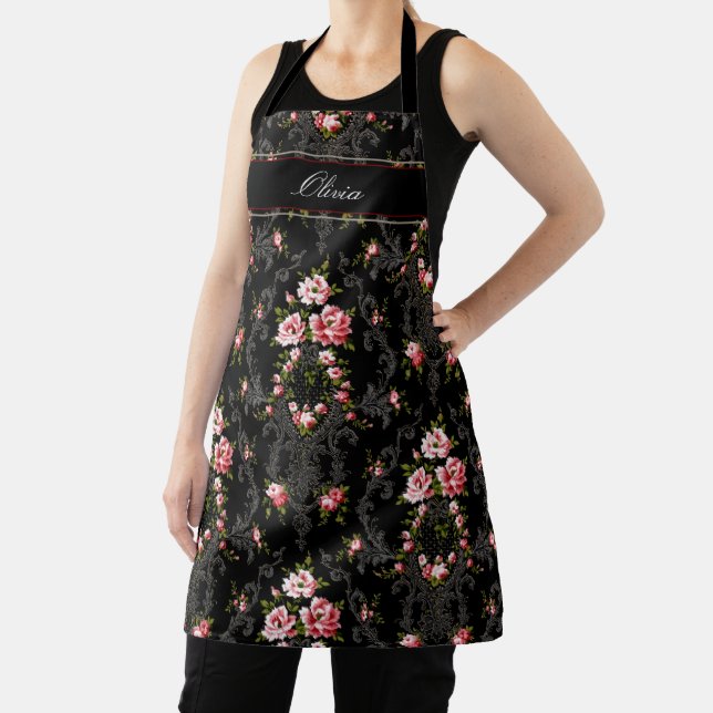 Tablier Arrière - plan Floral-Noir Rococo français personn (Insitu)