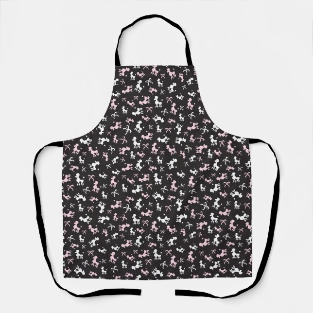 Tablier Arrière - plan noir caniche rose et blanc (Recto)