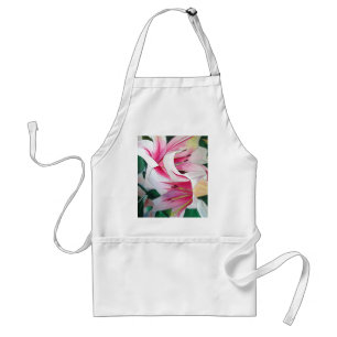 Tablier Art de l'aquarelle des fleurs de lys blanches et r